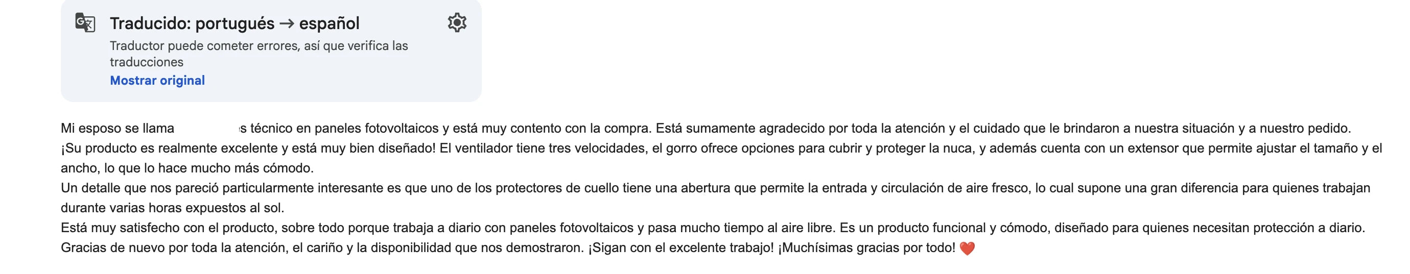 Un email real de una clienta